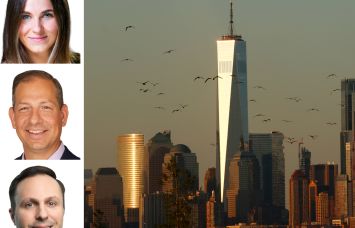 Avison Young's Alexis Odgers (top), Jason Schwartzberg (center) and Joseph Gervino, and 1 World Trade Center.