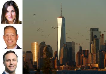Avison Young's Alexis Odgers (top), Jason Schwartzberg (center) and Joseph Gervino, and 1 World Trade Center.