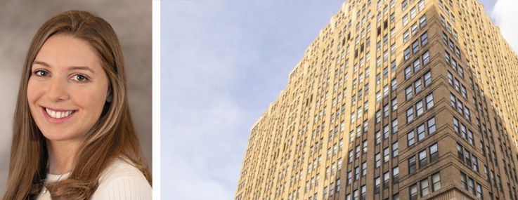 CBRE's Alice Fair (top) and Sacha Zarba, and 275 Seventh Avenue.