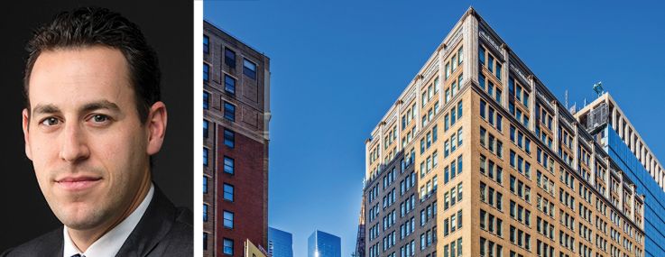 The Feil Organization's Andrew Wiener (top), Kyle Young, and 7 Penn Plaza.