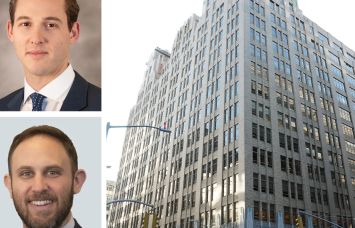 CBRE's Benjamin Joseph (top) and Zachary Price, and 345 Hudson Street.