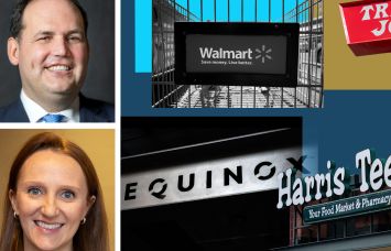Brian Harper of 11North Partners (top), Martha Kelley of Bain Capital Real Estate and anchor stores from the retail center portfolio bought by 11North and Bain Capital.