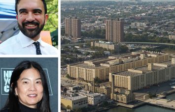 Mayor Zohran Mamdani (top), NYCEDC Interim President & CEO Jeanny Pak, and Brooklyn Army Terminal.