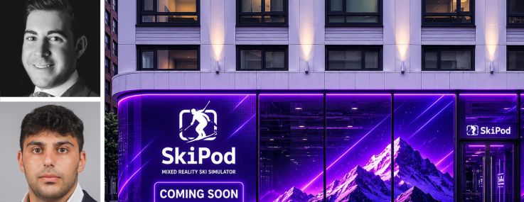 KSR's David Green (top), Benjamin Namdar (center), and Darien Hakimi, and a rendering of the Ski Pod location planned for 572 11th Avenue.