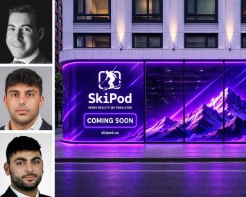 KSR's David Green (top), Benjamin Namdar (center), and Darien Hakimi, and a rendering of the Ski Pod location planned for 572 11th Avenue.