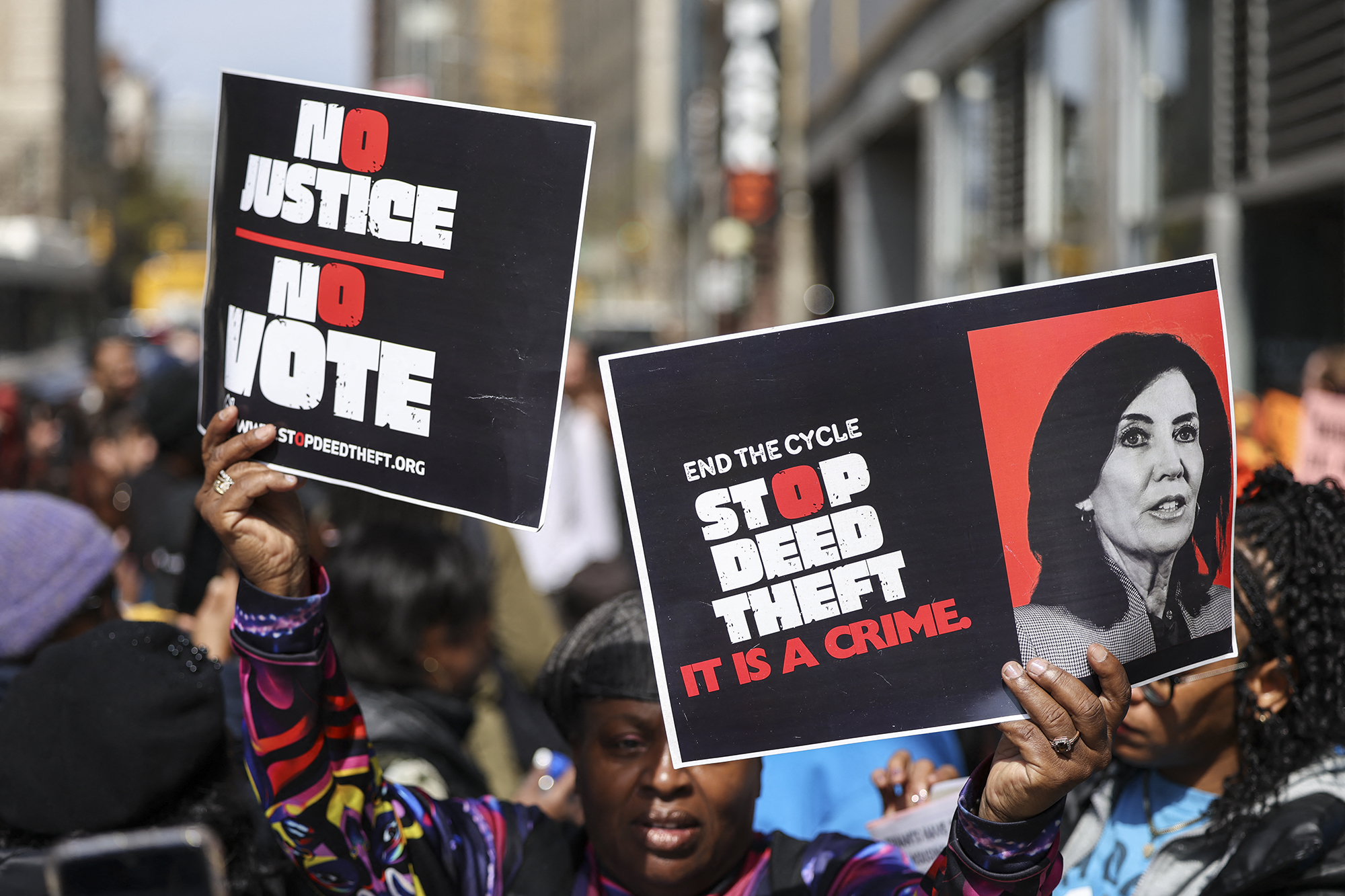 Tenants and members of the Right to Counsel Coalition rally, demanding full implementation of New York City's Right to Counsel law.