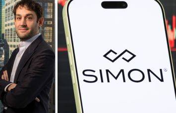 Simon Property Group CEO and President Eli Simon, and an illustration of a Simon Property Group logo on a mobile phone screen.