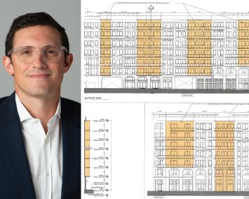 Affinius Capital's Eric Cohen and a blueprint of Bayside North in Sarasota, Fla.