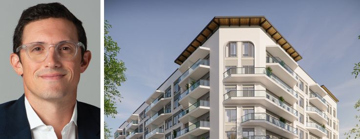 Affinius Capital's Eric Cohen and a rendering of Bayside North in Sarasota, Fla.
