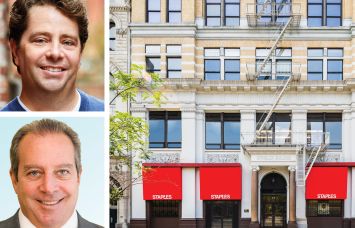GFP Real Estate's Eric Gural (top), Buchbinder & Warren Realty Group's William Abramson, and 5-9 Union Square West.