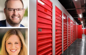 Talonvest's Eric Snyder (top) and Kim Bishop, and a self-storage facility.