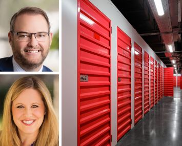 Talonvest's Eric Snyder (top) and Kim Bishop, and a self-storage facility.