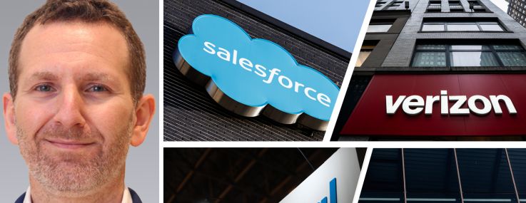 Colliers's Frank Wallach and logos for Salesforce, Verizon, PayPal and Amazon.