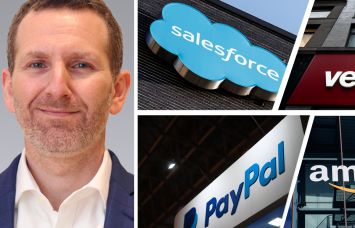 Colliers's Frank Wallach and logos for Salesforce, Verizon, PayPal and Amazon.