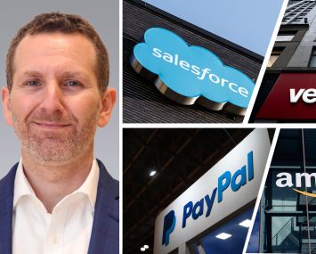 Colliers's Frank Wallach and logos for Salesforce, Verizon, PayPal and Amazon.