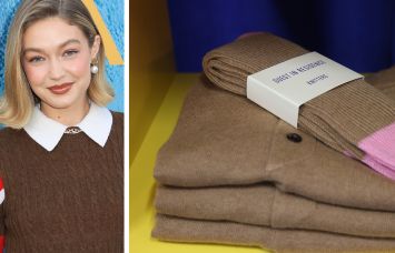 Founder Gigi Hadid and Guest in Residence clothing on display in a store.