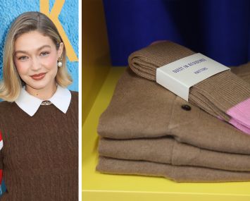 Founder Gigi Hadid and Guest in Residence clothing on display in a store.