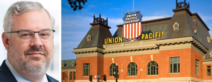 J.B. Gerber of Barings and the former Union Pacific Depot train station that now houses the Asher Adams hotel in Salt Lake City.