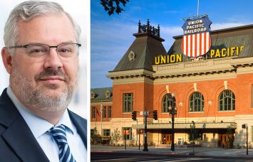 J.B. Gerber of Barings and the former Union Pacific Depot train station that now houses the Asher Adams hotel in Salt Lake City.