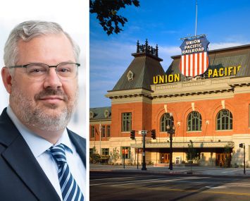 J.B. Gerber of Barings and the former Union Pacific Depot train station that now houses the Asher Adams hotel in Salt Lake City.