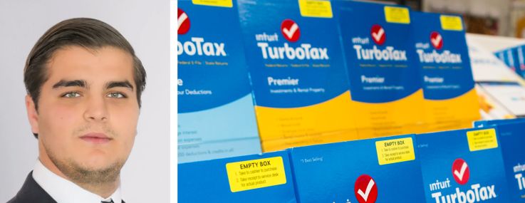 KSR's Jack Hamadani (top) and Freddy Souid, and TurboTax software on display in a store.