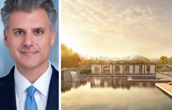 Clearwater PACE's Jonathan Seabolt and a rendering of Ameyalli Wellbeing Resort in Midway, Utah.