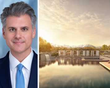 Clearwater PACE's Jonathan Seabolt and a rendering of Ameyalli Wellbeing Resort in Midway, Utah.