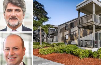 Bridge Investment Group CEO Jonathan Slager (top) and Arrow Real Estate Advisors's Morris Betesh, and Rivertree Landing Apartments in Tampa, Fla.