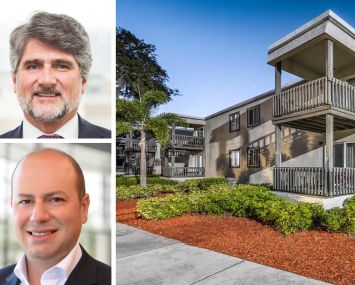 Bridge Investment Group CEO Jonathan Slager (top) and Arrow Real Estate Advisors's Morris Betesh, and Rivertree Landing Apartments in Tampa, Fla.