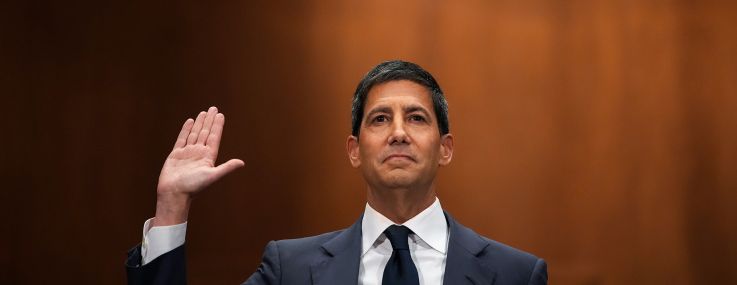 Kevin Warsh is sworn in to testify during his Senate Committee on Banking, Housing, and Urban Affairs confirmation hearing.