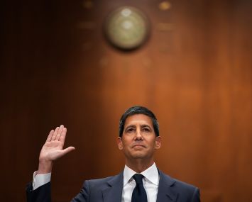Kevin Warsh is sworn in to testify during his Senate Committee on Banking, Housing, and Urban Affairs confirmation hearing.