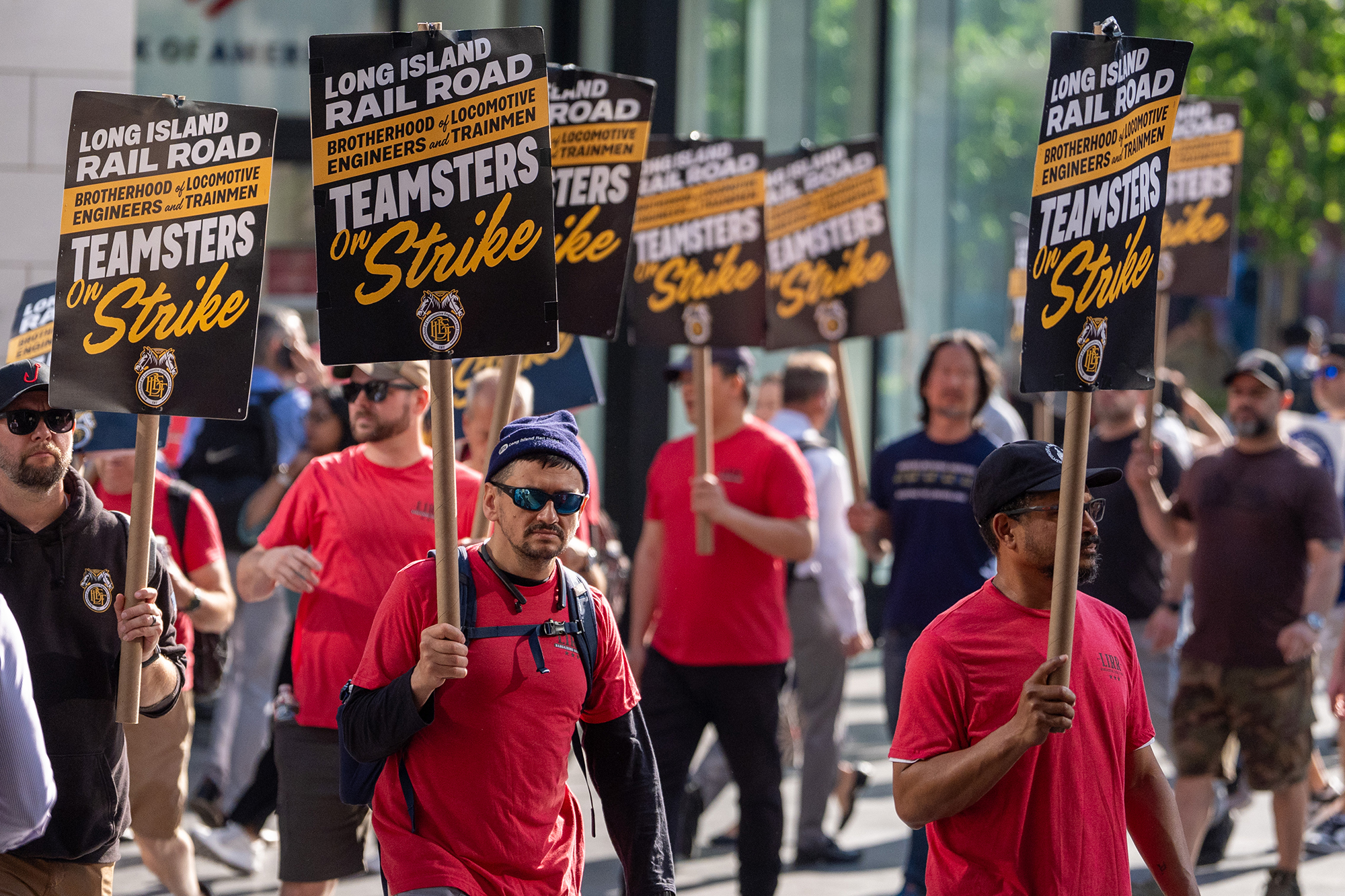 Long Island Rail Road (LIRR) workers picket in front of Penn Station.