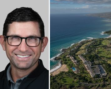Berkadia's Louis Friedel and an aerial view of the Mauna Kea Resort area on the island of Hawaii.