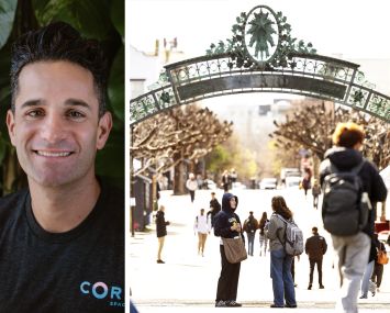 Core Spaces's Marc Lifshin and students walking across a university campus.