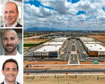 Arrow Real Estate's Morris Betesh (top), Eliott Zeitoune (center) and Seth Grossman, and Sossaman Business Campus in Mesa, Ariz.