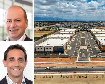 Arrow Real Estate's Morris Betesh (top) and Seth Grossman, and Sossaman Business Campus in Mesa, Ariz.