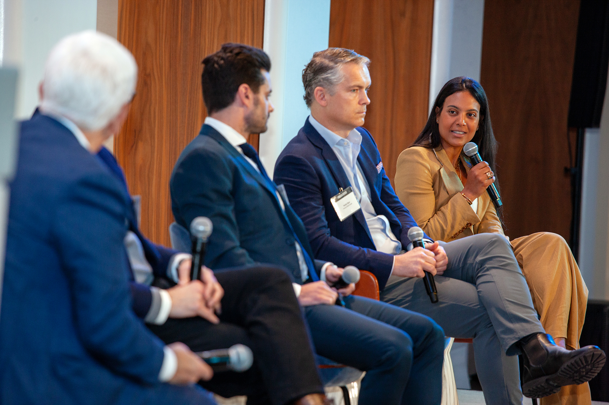 Rebecca Bayard (right) speaks on a panel with Jay Neveloff (from left), Nick Scribani and Yorick Starr at the Commercial Observer National Finance Forum.