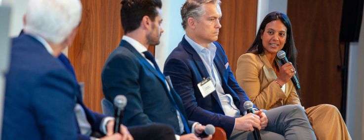 Rebecca Bayard (right) speaks on a panel with Jay Neveloff (from left), Nick Scribani and Yorick Starr at the Commercial Observer National Finance Forum.