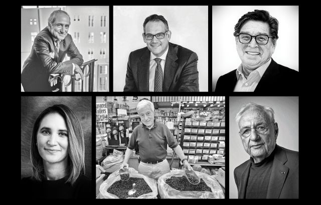 Clockwise from top left: Robert A.M. Stern, David Simon, Brad Mendelson, Frank Gehry, Saul Zabar, Wesley LePatner.