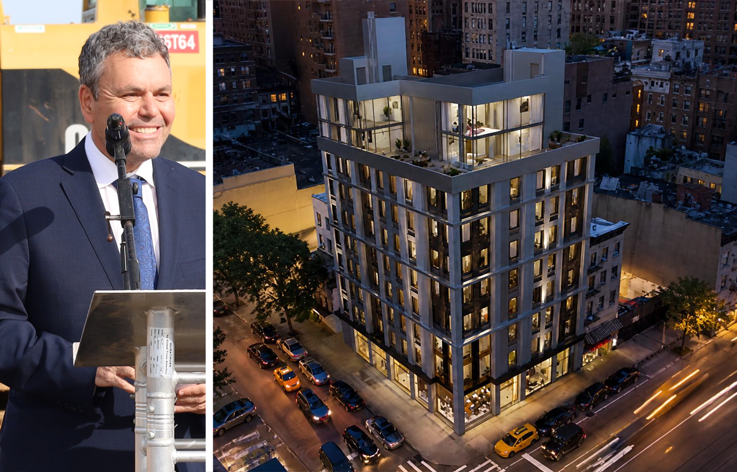 Castellan Capital's Paul Salib and a rendering of 129 East 28th Street.