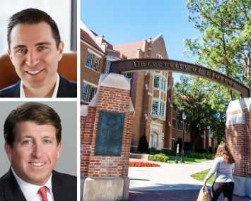 Scion Group CEO Rob Bronstein (top), Harrison Street's Christopher Merrill and students on the University of Florida campus.