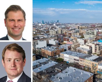 JLL's Rob Hinckley (top) and Peter Rotchford, and an aerial view of Bushwick, Brooklyn.