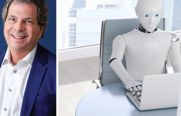 Sandy Sigal of NewMark Merrill and an office robot.