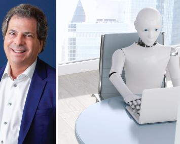 Sandy Sigal of NewMark Merrill and an office robot.