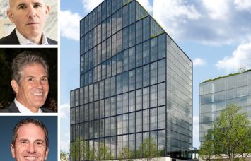 RXR's Scott Rechler (top), Korman Communities's Larry Korman (center) and Brad Korman, and a rendering of Hamilton Green in White Plains, N.Y.