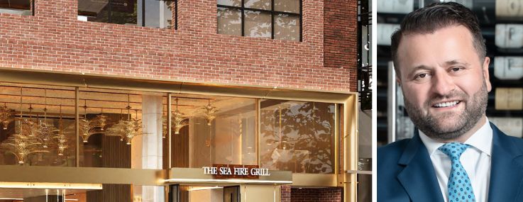 A rendering of the Sea Fire Grill at 216 East 49th Street and Benjamin Restaurant Group's Benjamin Prelvukaj.