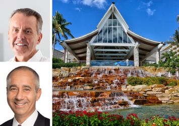 Trinty Investment's Sean Hehir (top), Sculptor Real Estate's Steve Orbuch, and JW Marriott Marco Island Beach Resort on Marco Island, Fla.