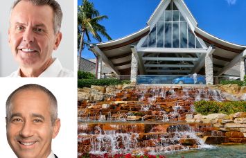 Trinty Investment's Sean Hehir (top), Sculptor Real Estate's Steve Orbuch, and JW Marriott Marco Island Beach Resort on Marco Island, Fla.
