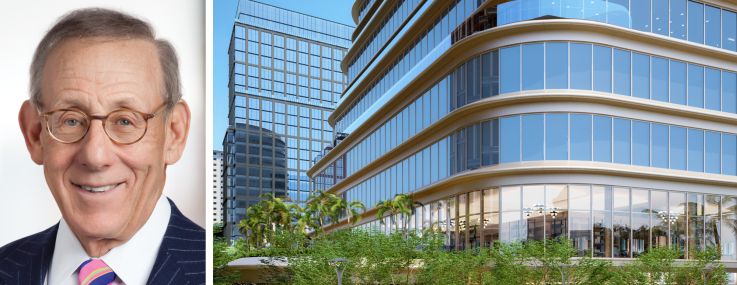 Stephen Ross and a rendering of 15 CityPlace in West Palm Beach, Fla.