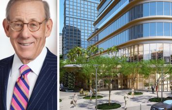 Stephen Ross and a rendering of 15 CityPlace in West Palm Beach, Fla.